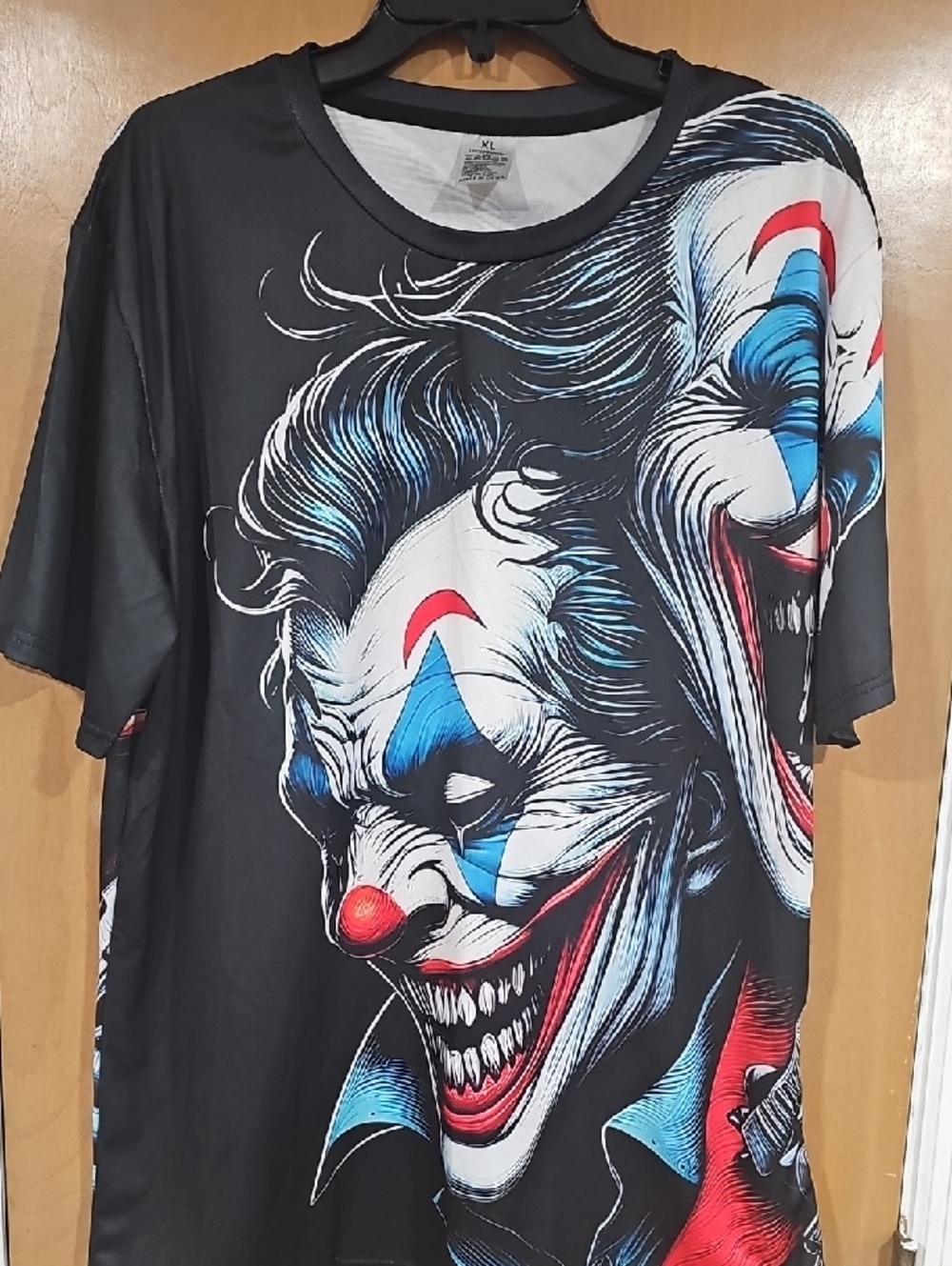 Graphic Black Men's T-Shirt with Blue & Red Clown Print